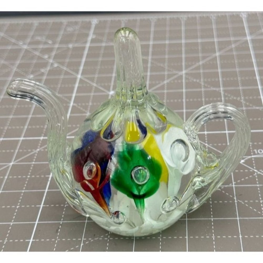 Joe St. Clair Glass Teapot Paperweight Spring Flower Designs